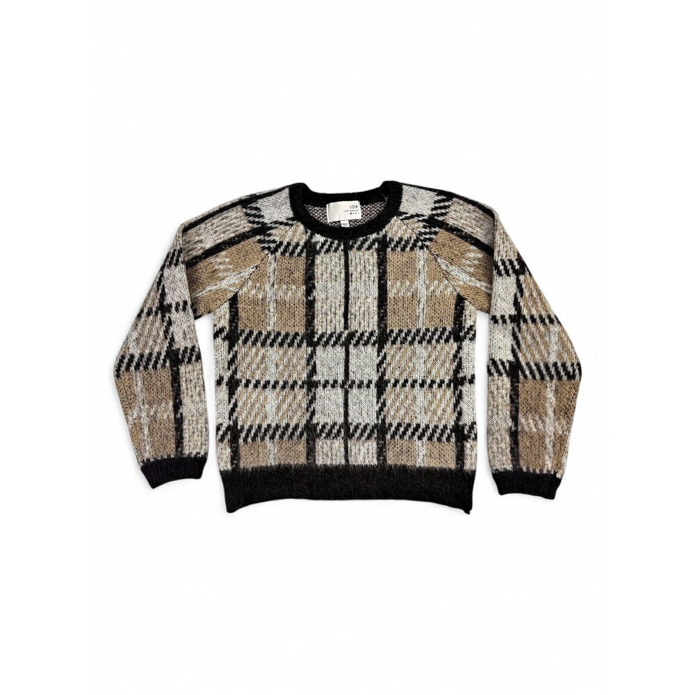 J.O.A. Plaid‎ Fuzzy Crewneck Sweater Size XS - Neutral Check